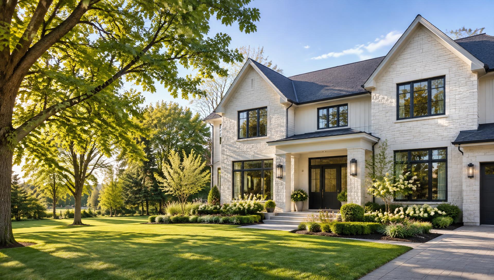 An illustrative Ontario home surrounded by mature trees